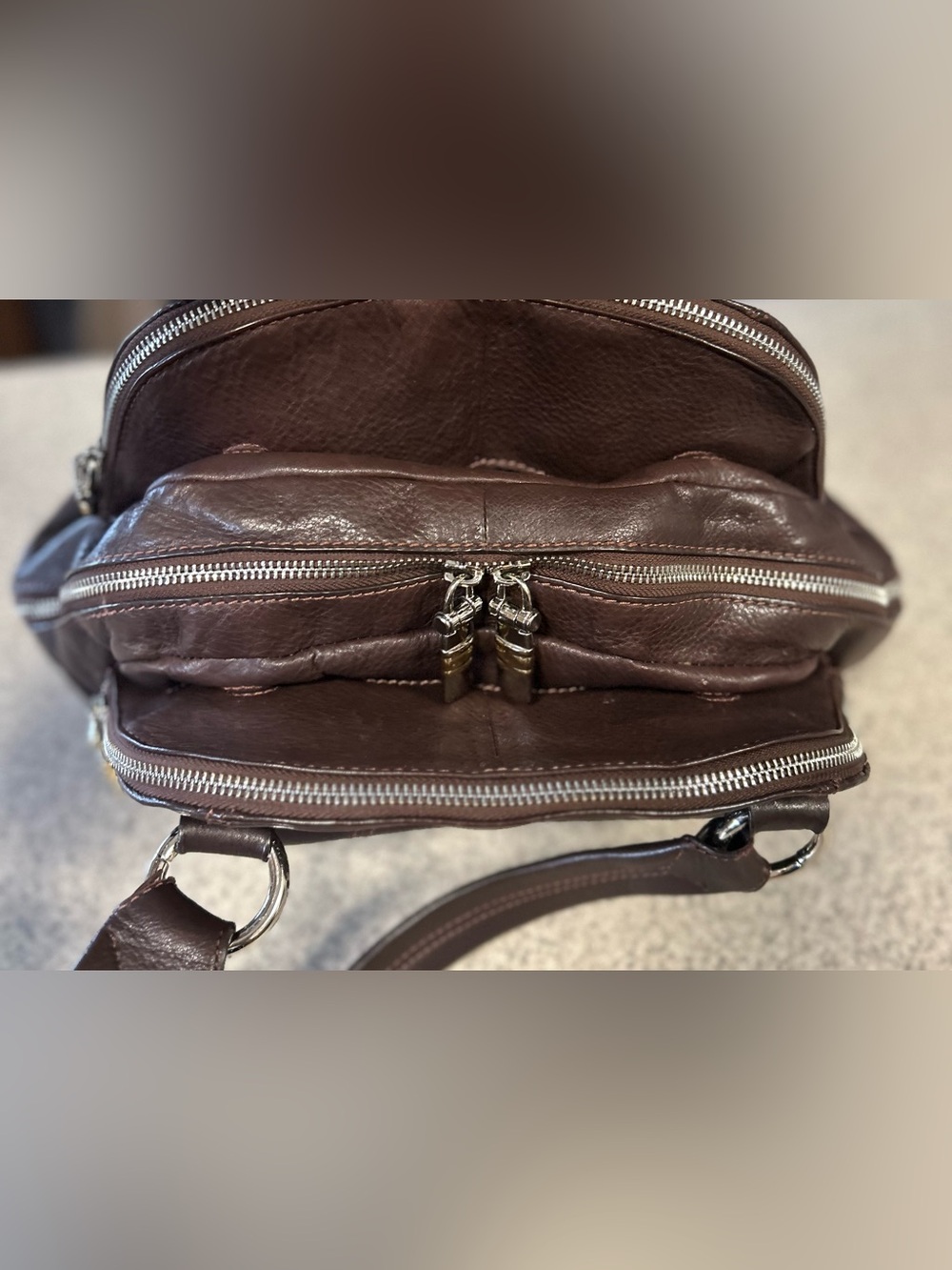 B. Makowsky Brown Pebbled Leather Shoulder Bag - Picture 4 of 8